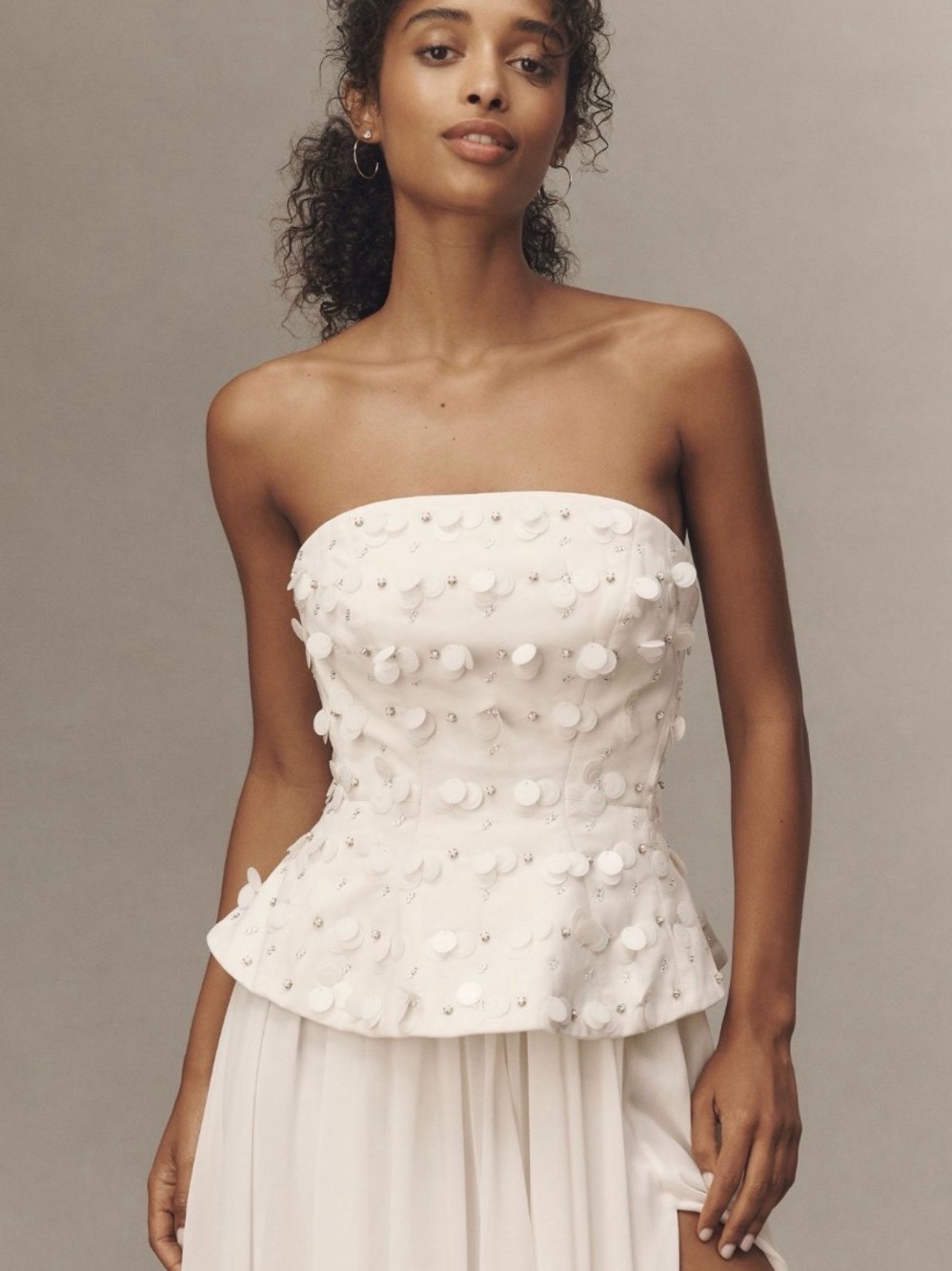BHLDN Ivory Strapless Peplum Gown with Floral Appliqués from Anthropology - Picture 2 of 5